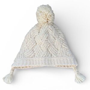 Carter’s Cream Knit Pom Pom Winter Hat Girls Size 4–7 Fleece Lined
